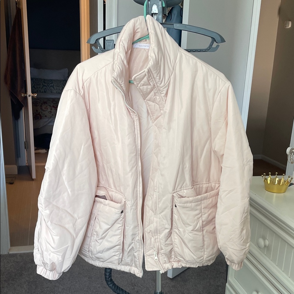 Blush pink Six Fifty bomber puffer jacket